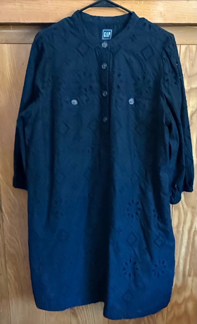Women's Cottagecore GAP Black Cotton Eyelet Tunic Dress XL